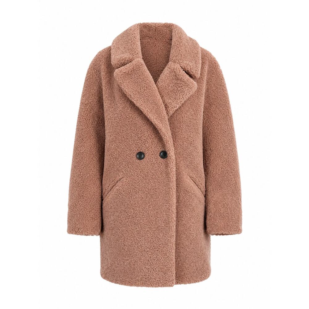 Lucky Brand Women’s Teddy Coat Pink Boucle Double Breasted Jacket Large